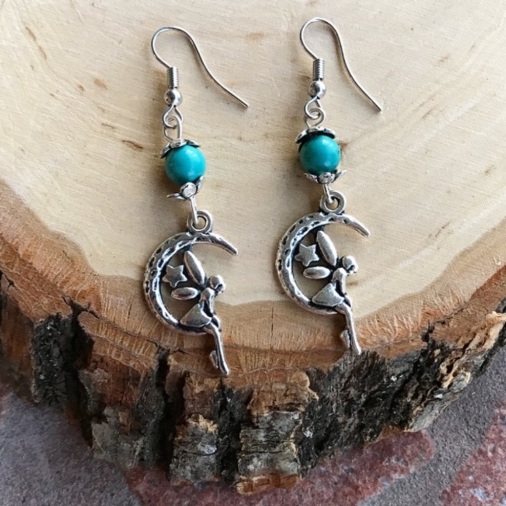 ๐ดSale ! Turquoise fairy steel dangly earrings - Picture 4 of 7